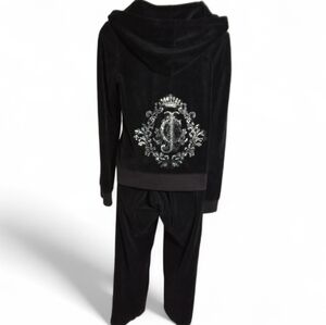 Juicy Couture Vintage Y2K Black Rhinestone Hoodie Jogger Set Velour Tracksuit L